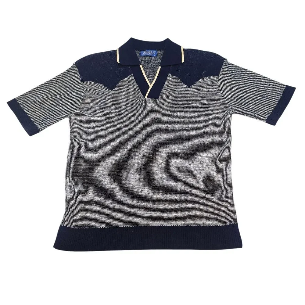 Pen West Pendleton Blue Striped Short Sleeve Western Sweater Sz Large **READ**